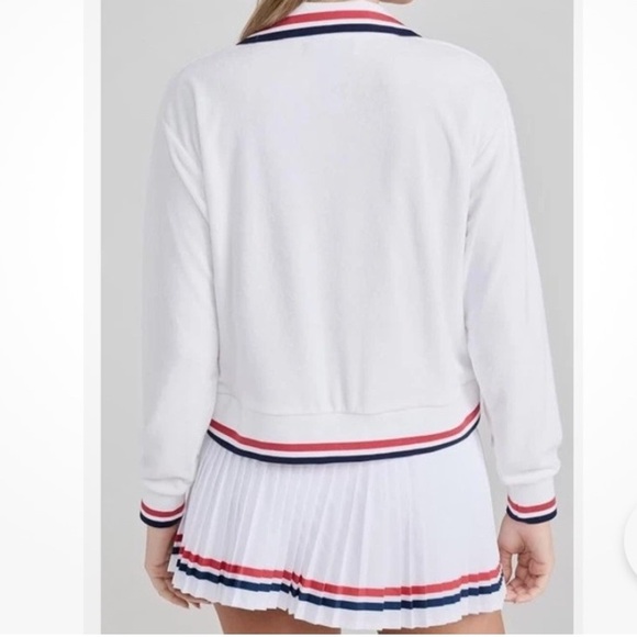 Beach Riot‎ White Long Sleeve Terry Polo with Striped Trim - Picture 2 of 4